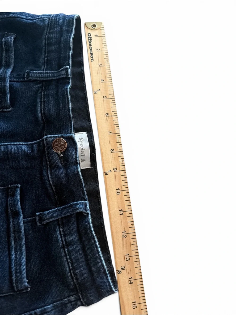 Special A Super Flare Jeans Size 11/30 Dark Wash Stretchy High Wasted Banded Hem